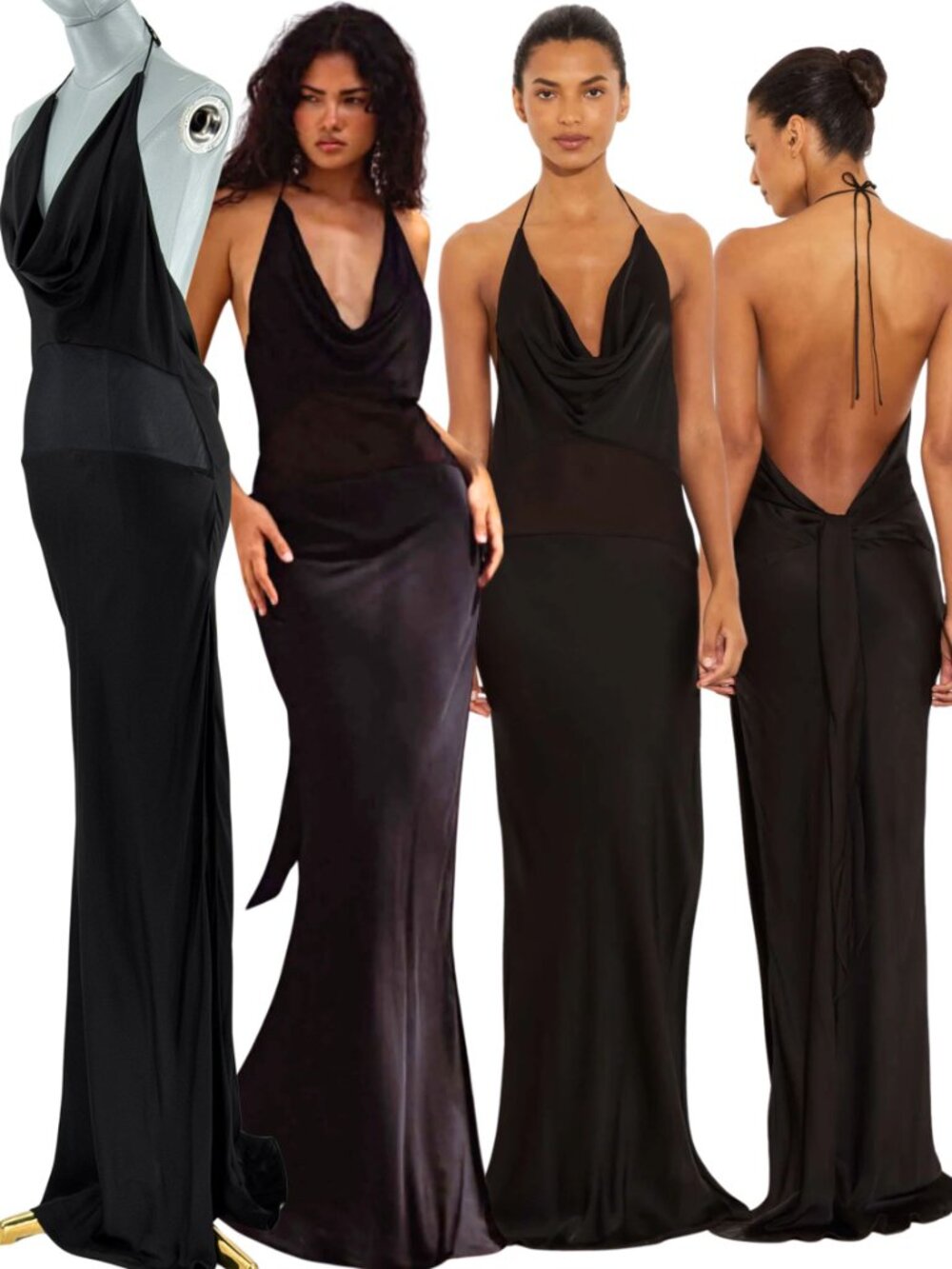🆕 RAT & BOA 🧿 NWOT Orchid Cowl Neck Maxi Dress, Black w Sheer Panel - Sz XS